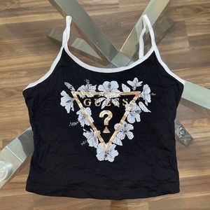 GUESS crop tank top, Size S/M, Black White Gold